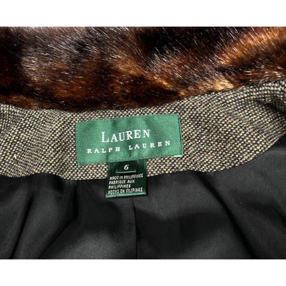 Get Lauren Ralph Lauren Womens Blazer Lambs Wool Faux Fur Collar Brown Size 6 - Picture 8 of 11